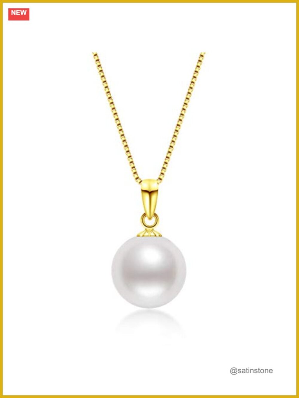 18K Gold Freshwater Pearl Pendant Necklace Sterling Silver Box Chain Women